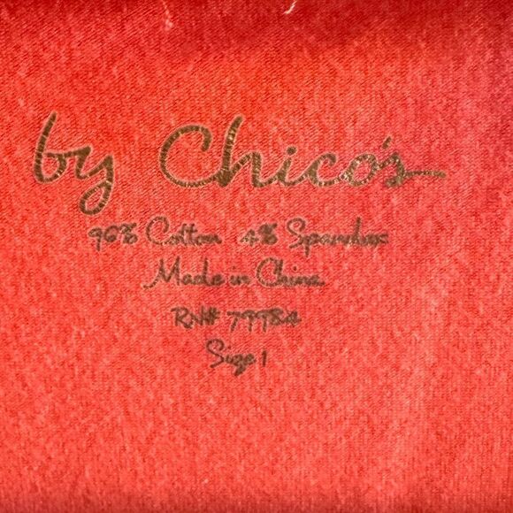 Chico’s Orange & Gold Print Shirt Size Medium - Picture 5 of 8